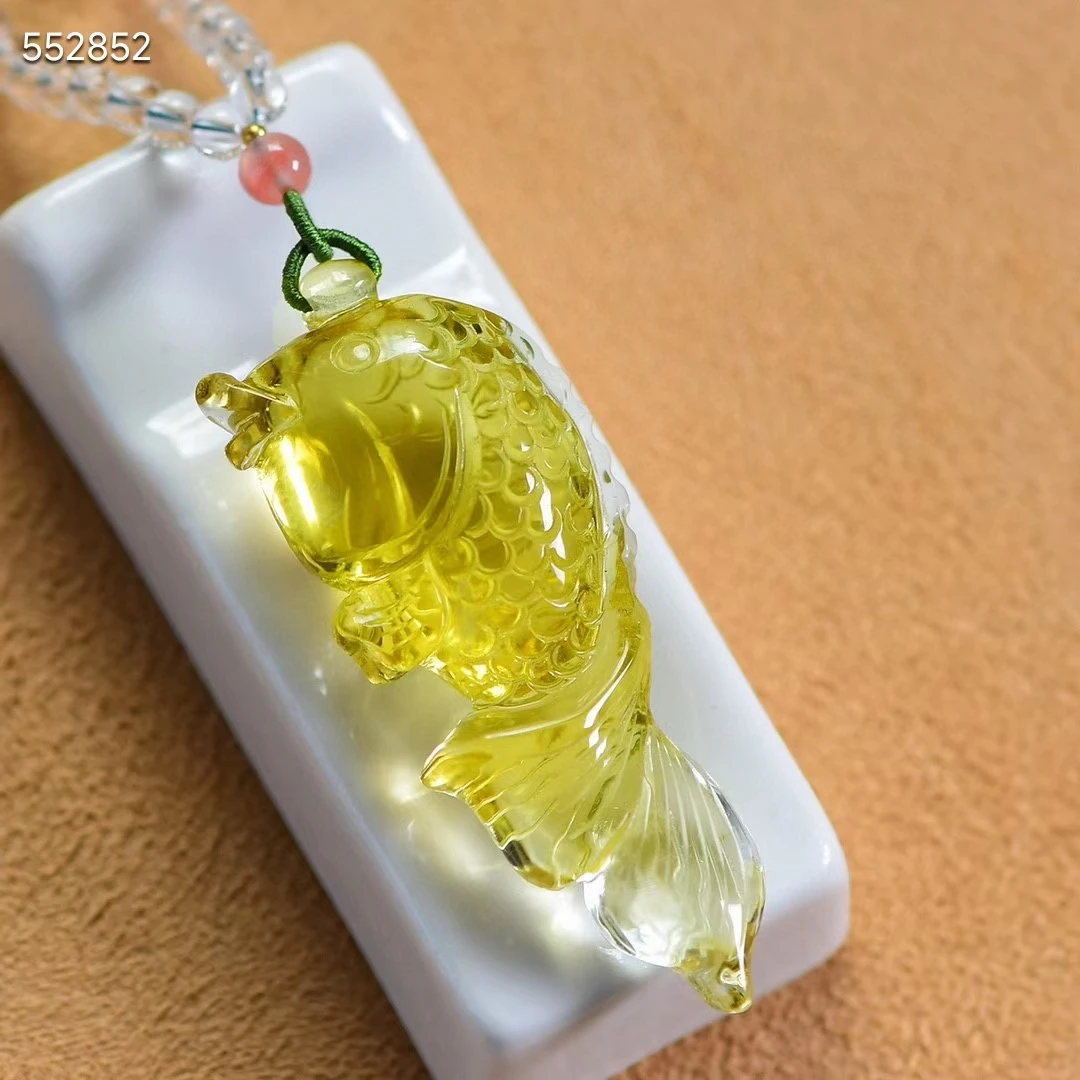 Natural Yellow Citrine Quartz Fish Carved Pendant 61*25*15mm Women Men Jewelry Citrine Wealthy Necklace AAAAA