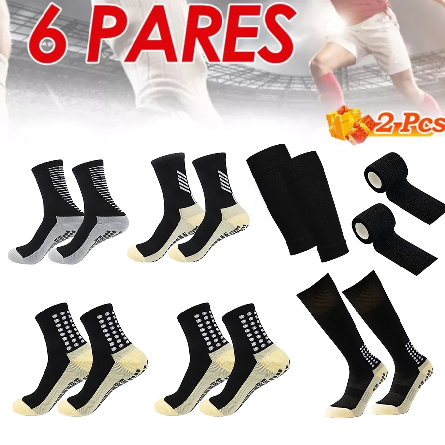 Calcetines deportivos antideslizantes, conjunto de 6 piezas de fútbol, tenis, baloncesto, fútbol, cubierta de pierna, protección de muñeca, Vendaje deportivo