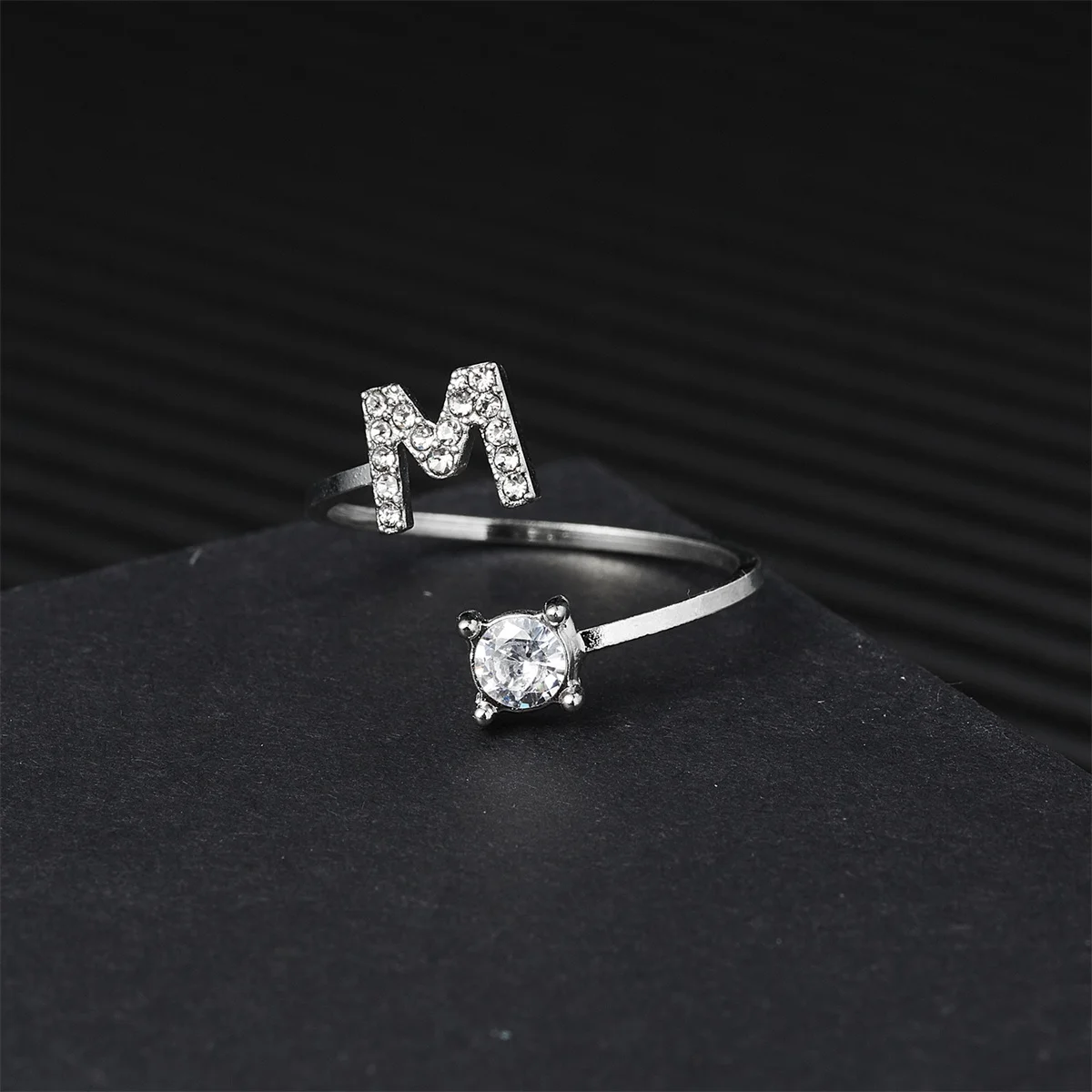 Silver Color Zircon Initial A-Z Letter Rings For Women 26 English Alphabet Adjustable Opening Ring Name Female Wedding Jewelry