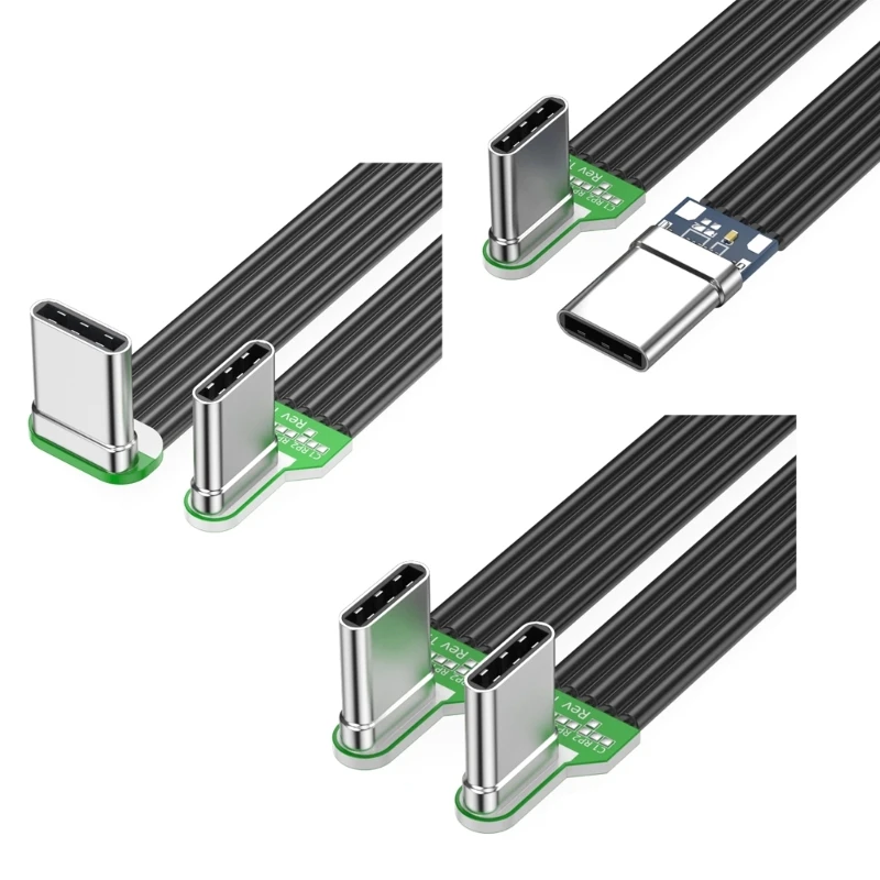 Flat Silicone Type C Cable with Left/Right Angled Connectors For 4K Video for Tight Space Charging Cord Various Devices