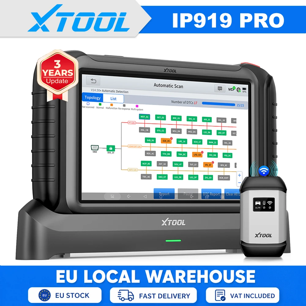 XTOOL IP919PRO Professioneller Kfz-Diagnosescanner, ECU-Programmierwerkzeug mit Topologiekarte, KI-Assistent, bidirektionale Steuerung, ECU-Codierung, Vollsystem-Diagnose, 51 Dienste, CAN FD / DoIP /