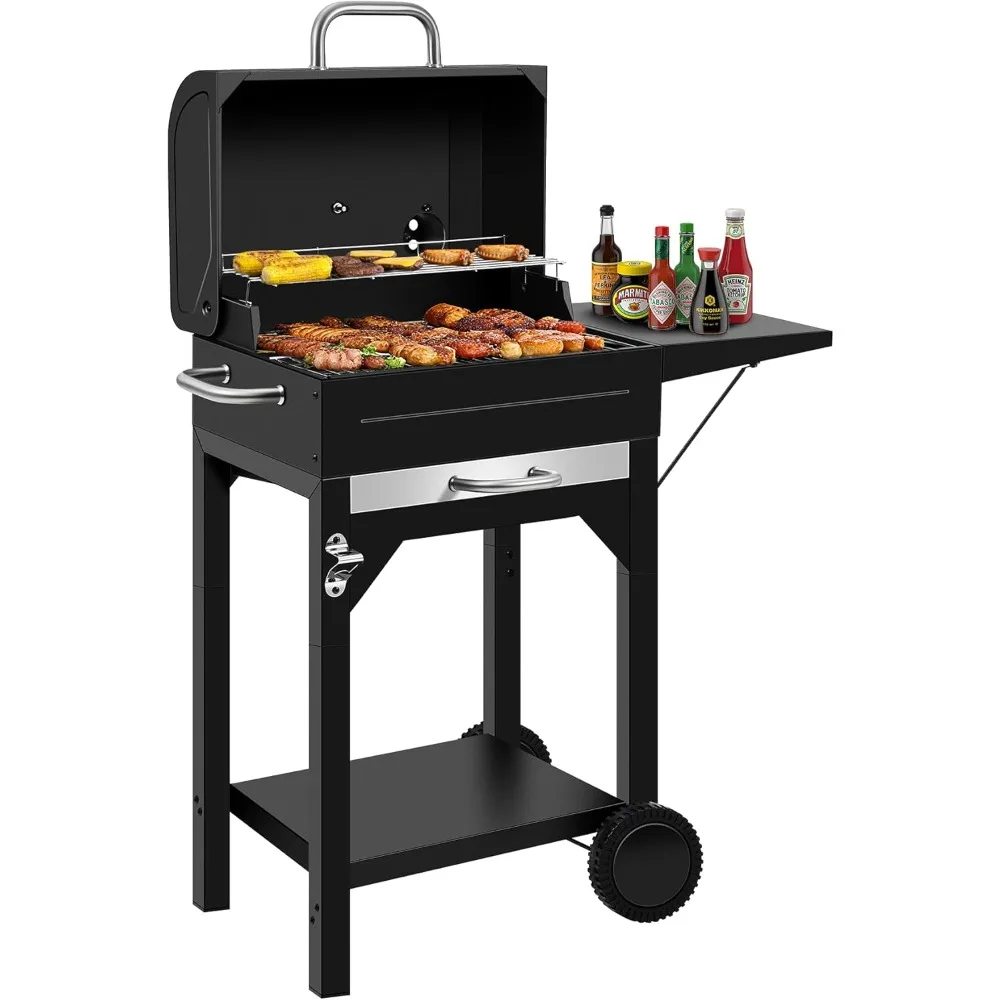 

Charcoal Grill, BBQ Grill Charcoal Grill with Pull-Out Grease Tray for Outdoor Patio Backyard, Compact Version
