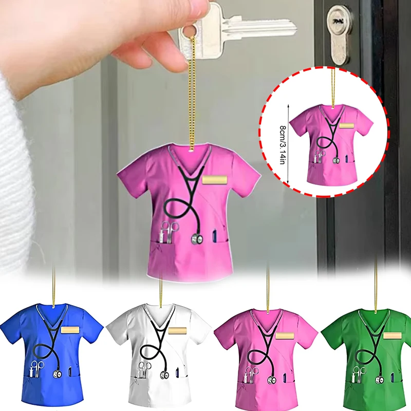 

Acrylic Nurse Uniform Keychain Backpack Pendant Christmas Tree Decoration Pendant Reversible Print Car Interior Accessories