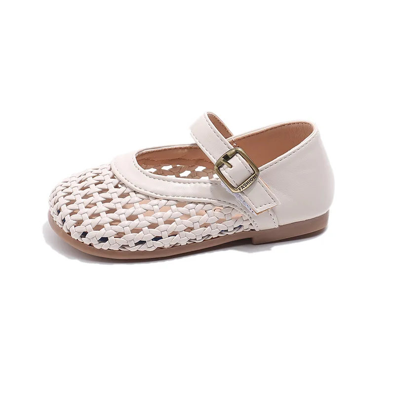 

Girl Princess Sandals 2026New Korean Version Girl Hollow Flat Bean Shoe Simple Girl Anti Slip Loafers Shoe Fashion Child Sandals