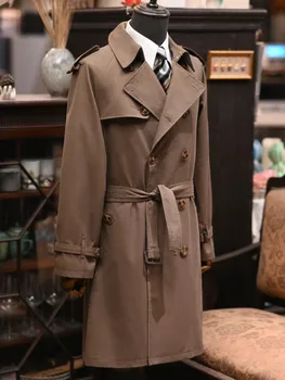Men's British-Style Double-Breasted Long Trench Coat 3 British Style Classic Design Mens Double Breasted Trench New Spring Autumn Business Casual Overcoat High Street Mens Long Coat 3