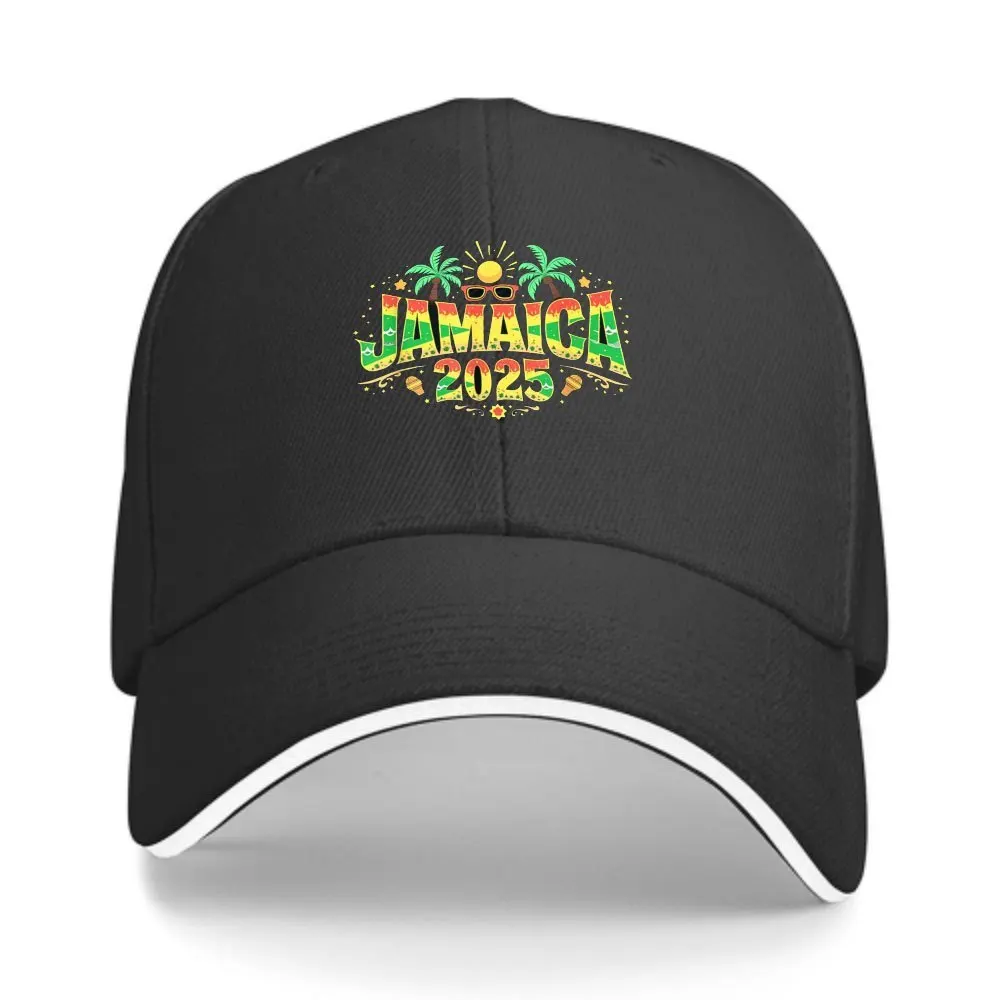 Men's Jamaica 2025 Tropical Baseball Cap - Black with Green Palm Trees & Yellow Accents, Adjustable Snapback Hat for Reggae Fest