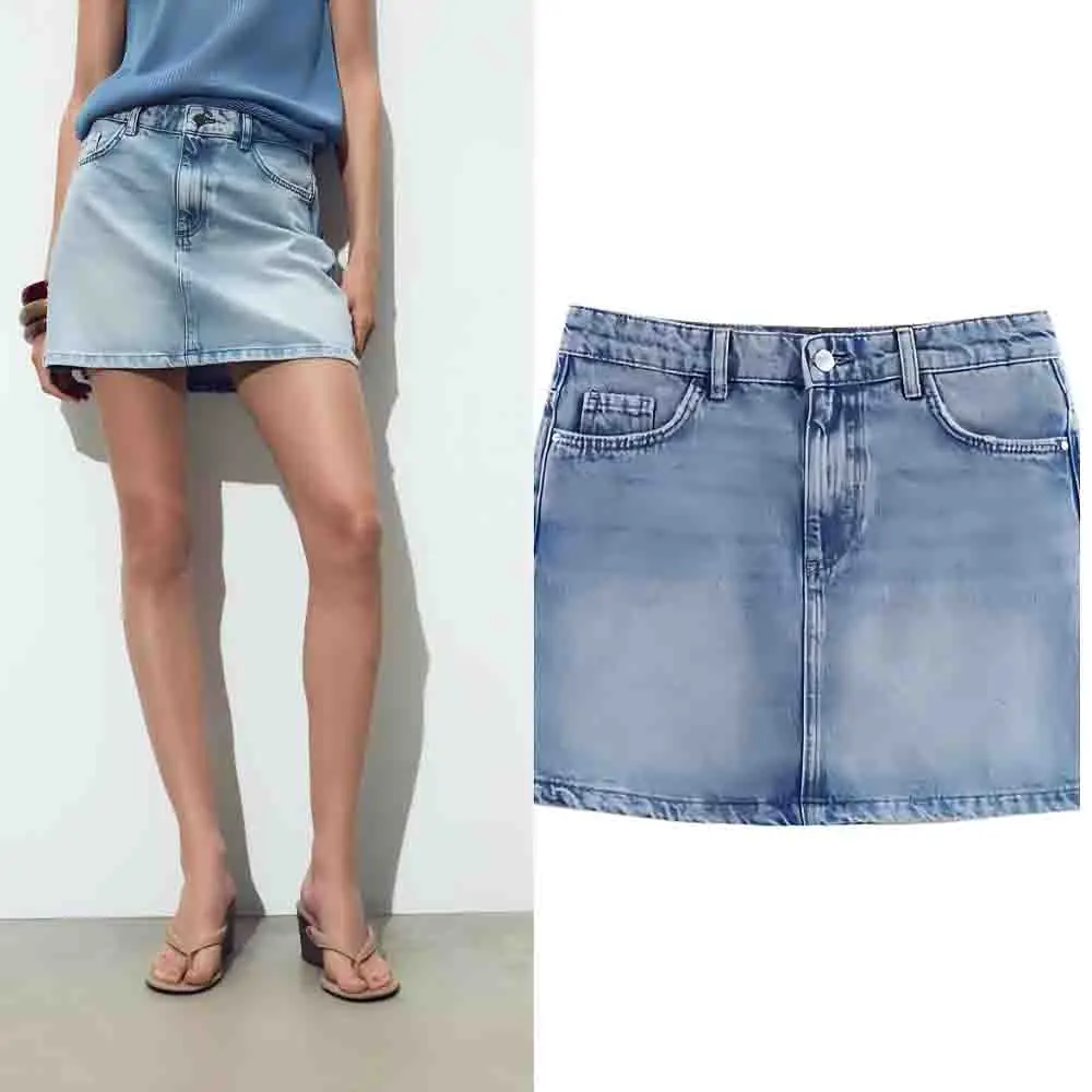 

Women's New fashion casual side pocket denim mini skirt slim versatile denim skirt retro high waisted zipper women's skirt
