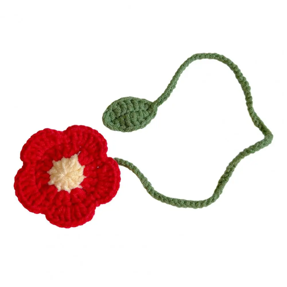 Flower Petal Bookmark Handmade Knitted Floral Curtain Tiebacks Crocheted Strawberry Hanging Flower Bag for Book for Colleagues