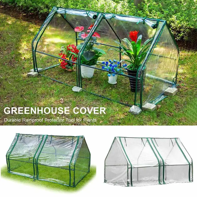 Portable Grow Tunnel Cover Greenhouse Cover with Roll Up Doors Rain Proof Polytunnel Green Houses for Outside Insulation Room