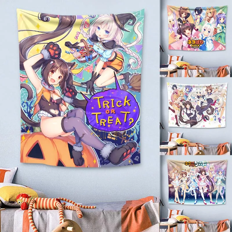 Cute NEKOPARA Anime Tapestry Colorful Psychedelic Decorative Carpet Wall Fabric For Living Room Bedroom Kawaii Accessories Gift