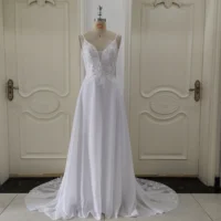 Vestidos de novia de gasa personalizados ZJ6032 para mujer, novedad de verano 2025, vestidos de novia sin mangas con encaje, nuevo tren de corte