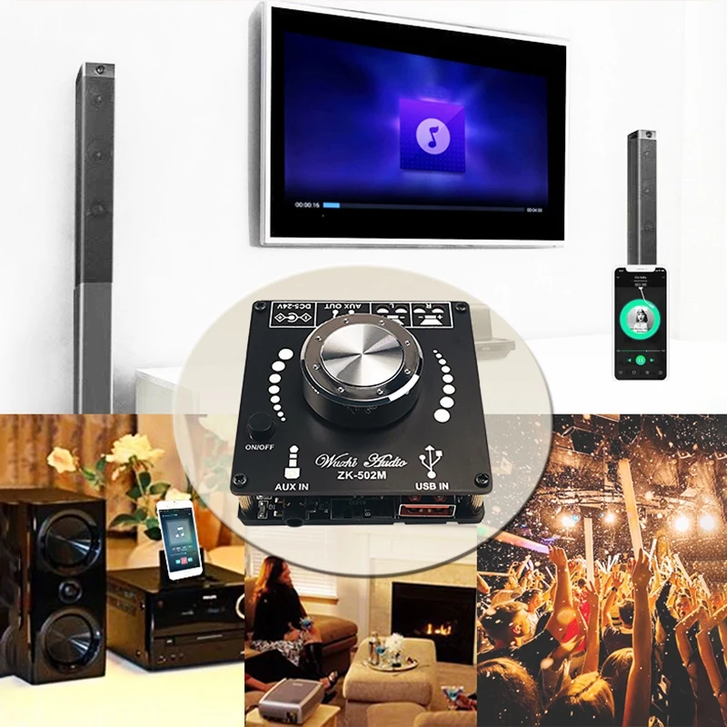 لوح مضخم طاقة رقمي لاسلكي صغير ، أو بلوتوث ، 50 واط + 50 واط ، ستيريو ، أمبير ، أوكس ، يو إس بي ، قرص يو