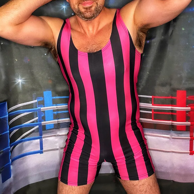 

Sports Fitness Sculpting Onesie Striped Jumpsuit Men's