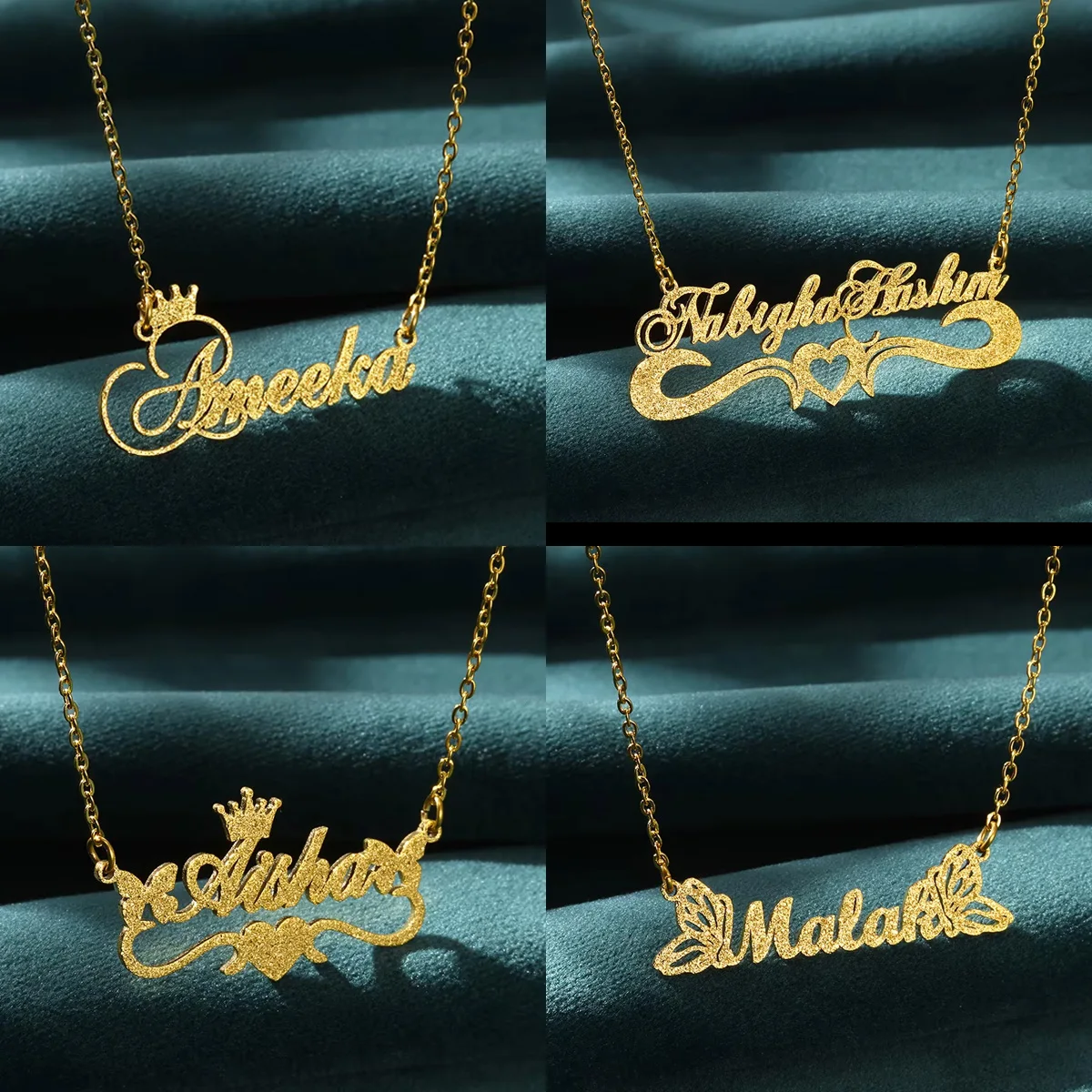 

Custom Frosted Name Necklace Personalized Stainless Steel Heart Ribbon Crown Butterfly Nameplate Choker Necklaces Jewelry Gift