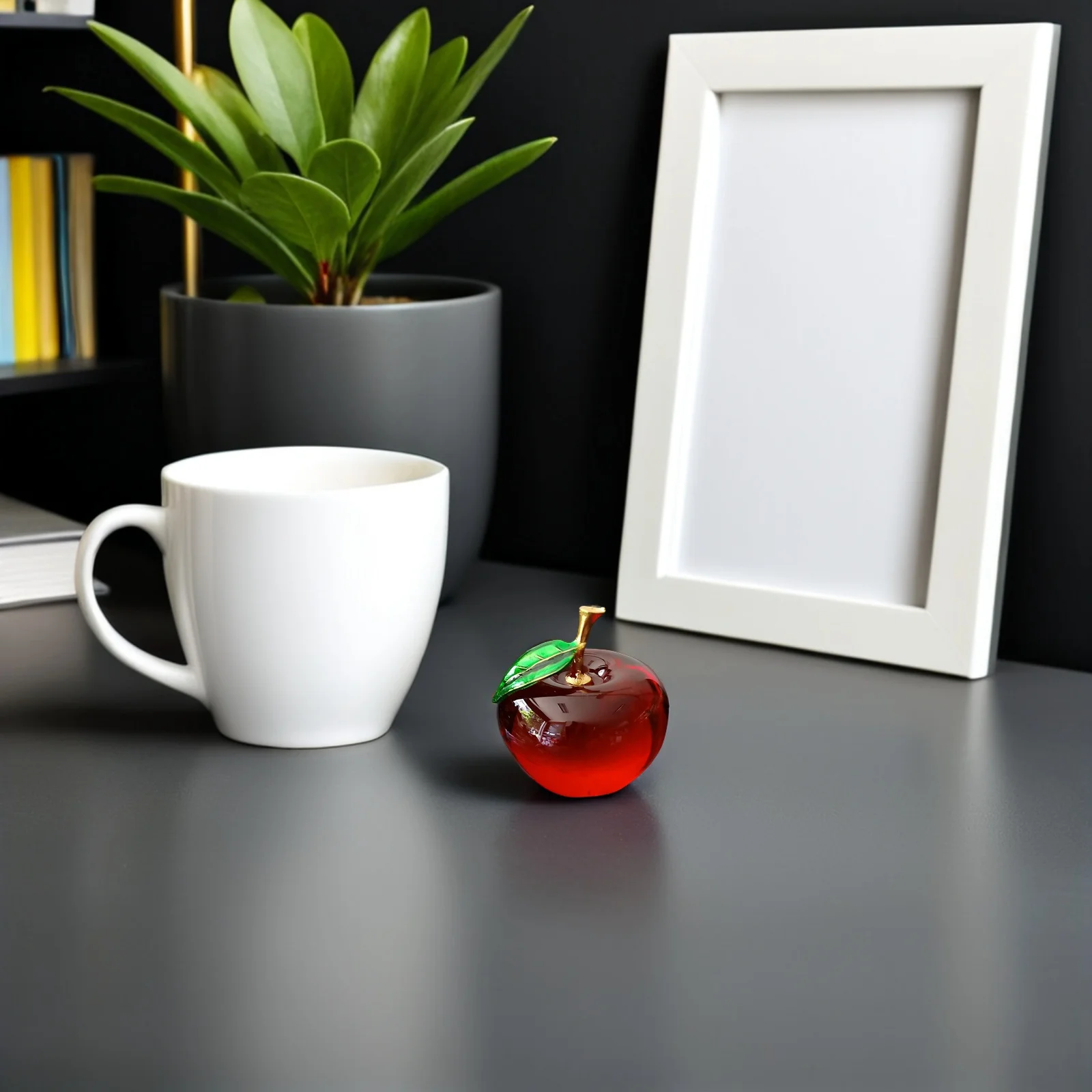 

Realistic Red Apple Crystal Ornament Smooth Faux Fruit Decor for Home Office Desk Car Interior Shiny Accessory