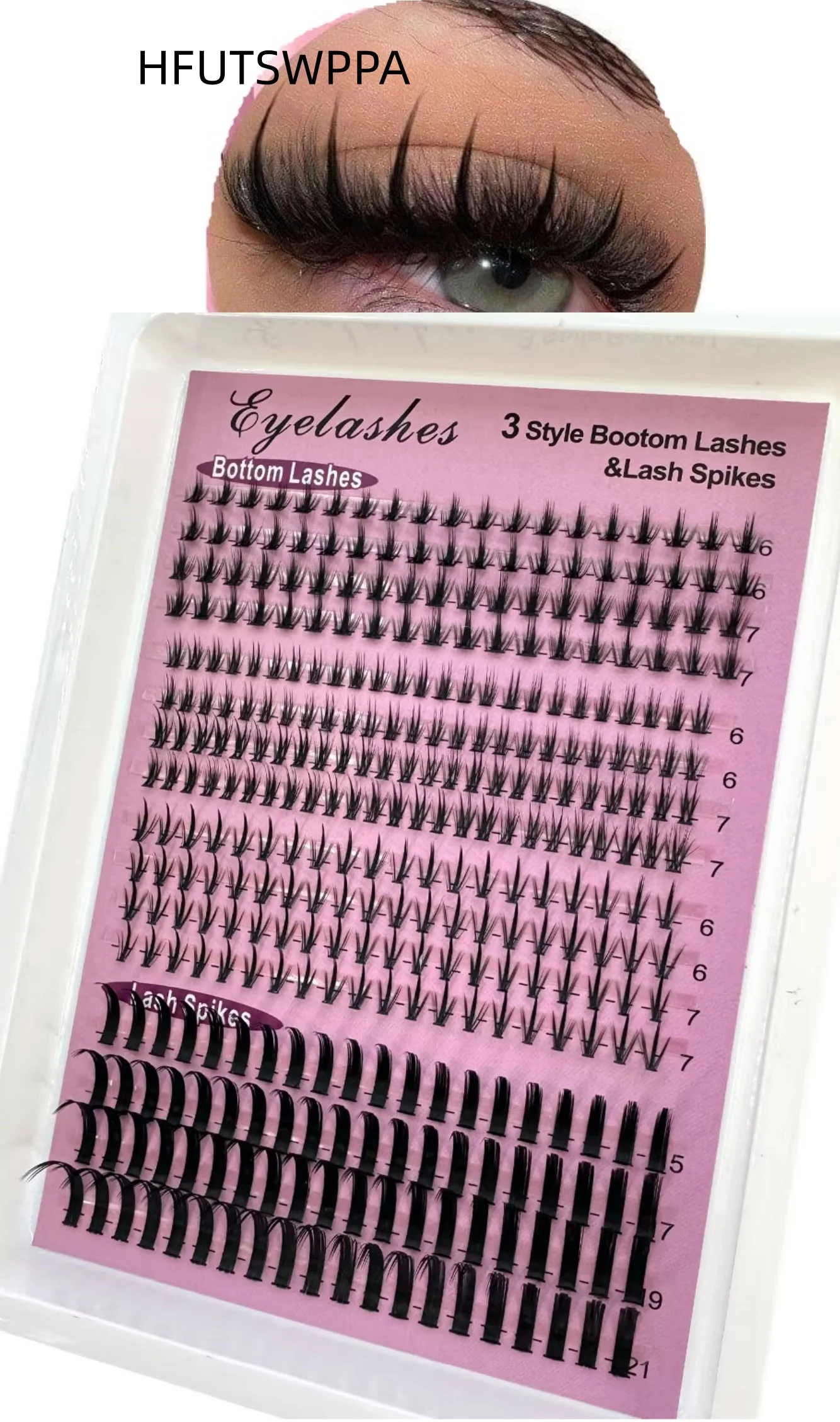 HFUTSWPPA 16Rows Bottom Lashes(6‑7mm) and Spikes(15‑21mm) Mix Wispy Individual Spikes Clusters DIY Eyelashes Faux‑Mink for Makeu
