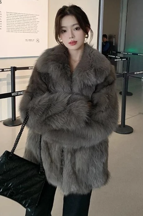 معطف فرو صناعي للنساء للخريف والشتاء، معطف فرو كارديجان فضفاض للتنقل #1