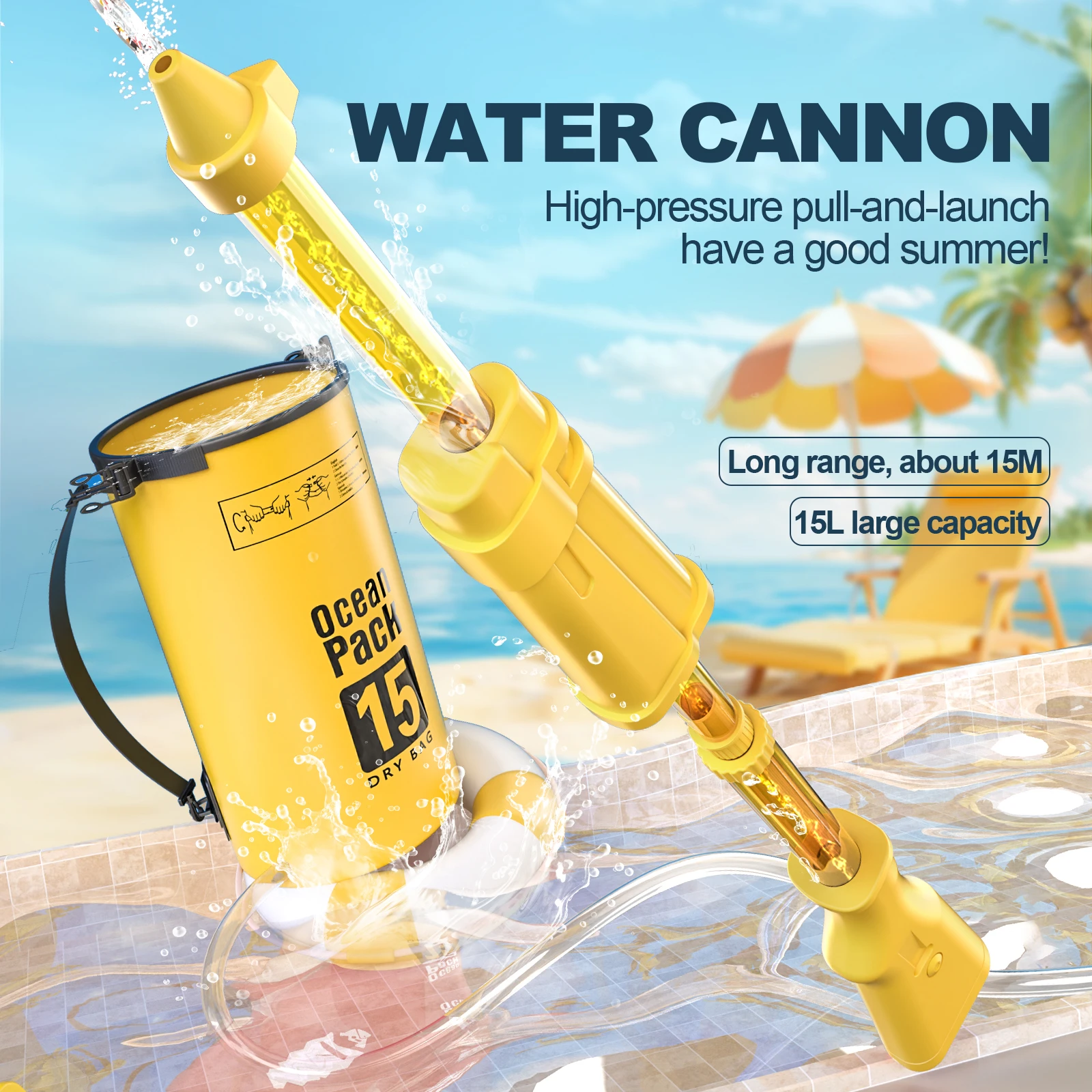 

WATER CANNON Пистолет-сквирт высокого давления с тягой и льдом Большой радиус действия, около 15 м, 15 л большой емкости Летние уличные пляжные водные игрушки