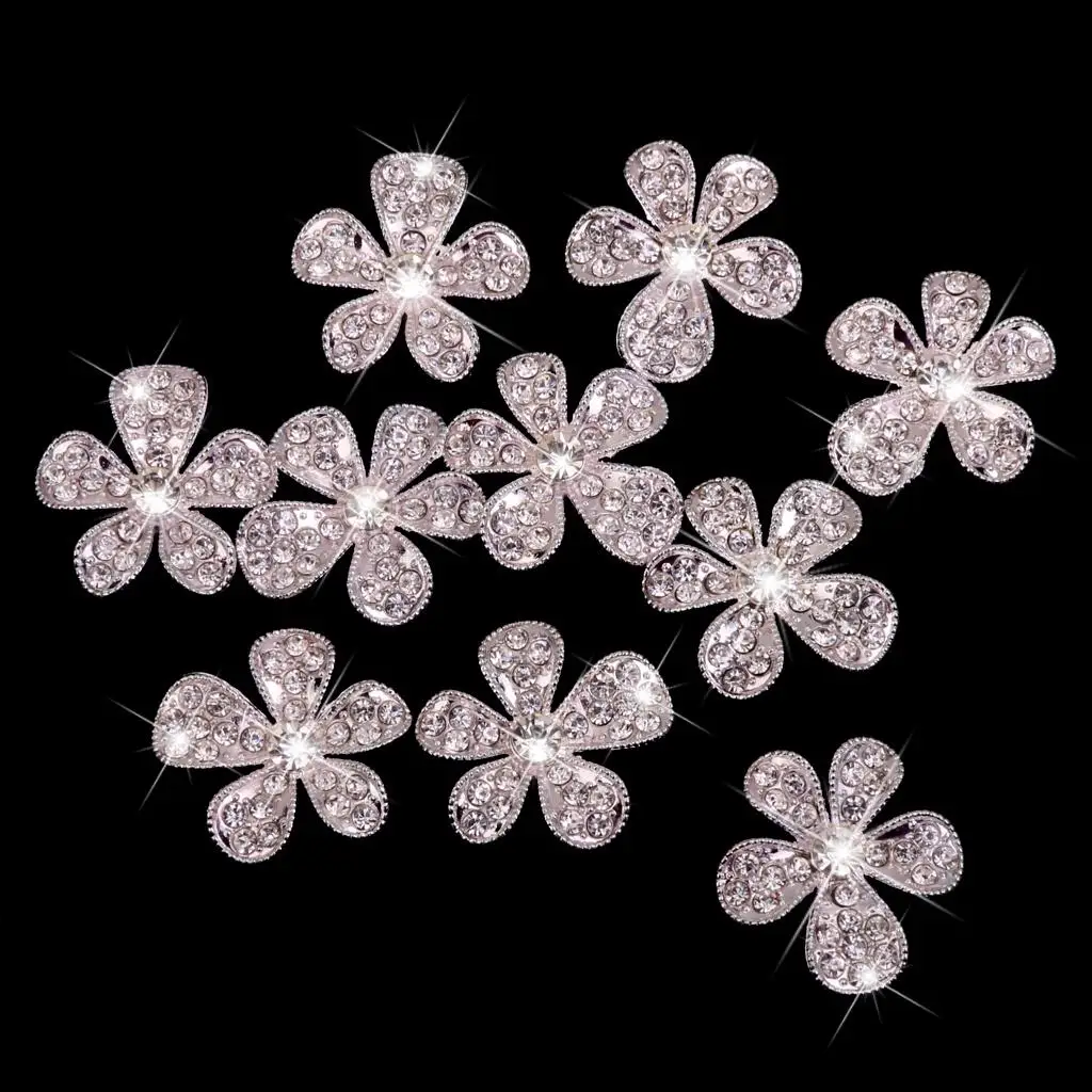 Crafts Embellishments Crystal Alloy Rhinestone Charms Flower Buttons Gift Garments Headband DIY Pack of 10PCS