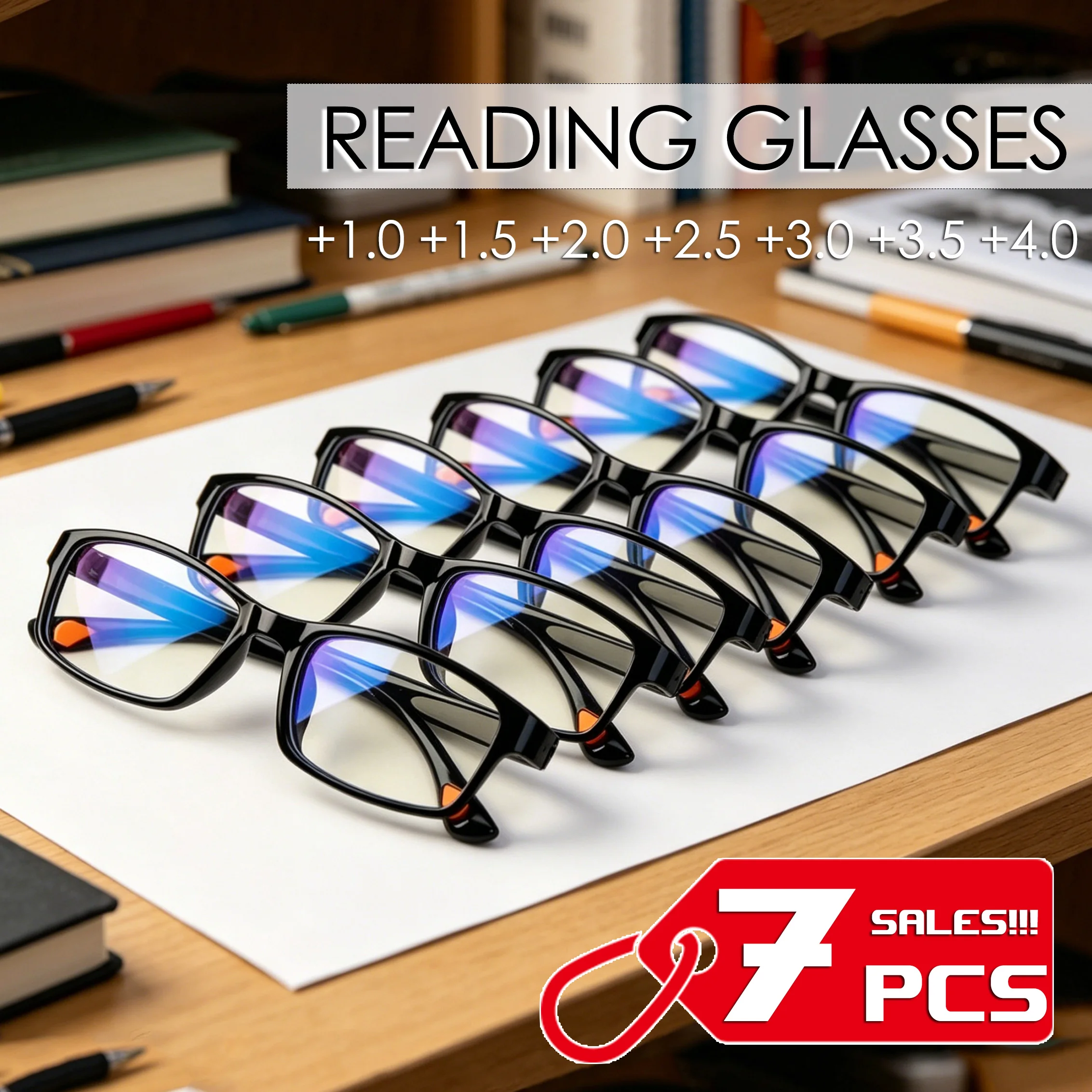 7Pcs Classic Retro Reading Glasses Black Both Elderly +1.00~+4.00  Bulk Wholesale Presbyopic Readers