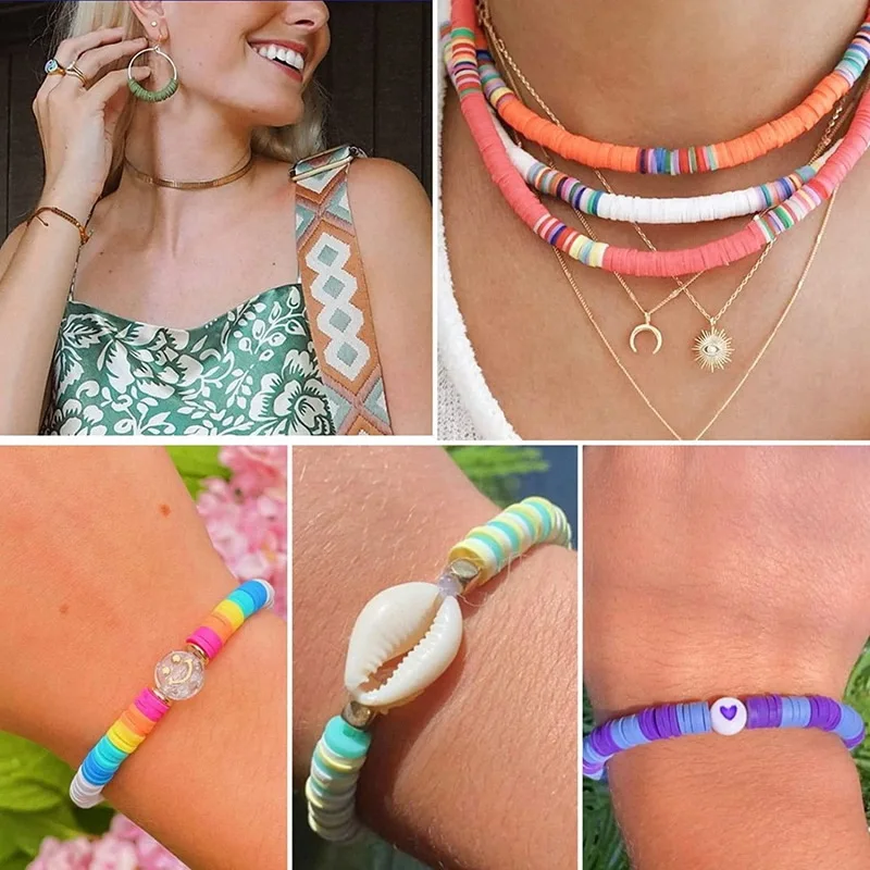 6000 Pcs Clay Beads Bracelet Making Kit Friendship Bracelet Kits Flat Beads for Jewelry Making Bracelet Necklace DIY Crafts Gift view 6
