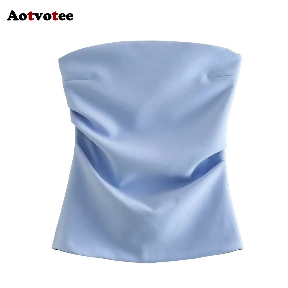 Aotvotee Top corto senza maniche Donna Top a tubo senza schienale con volant Donna Corsetto estivo Top con spalle scoperte Canotte sexy femminili Camis Top