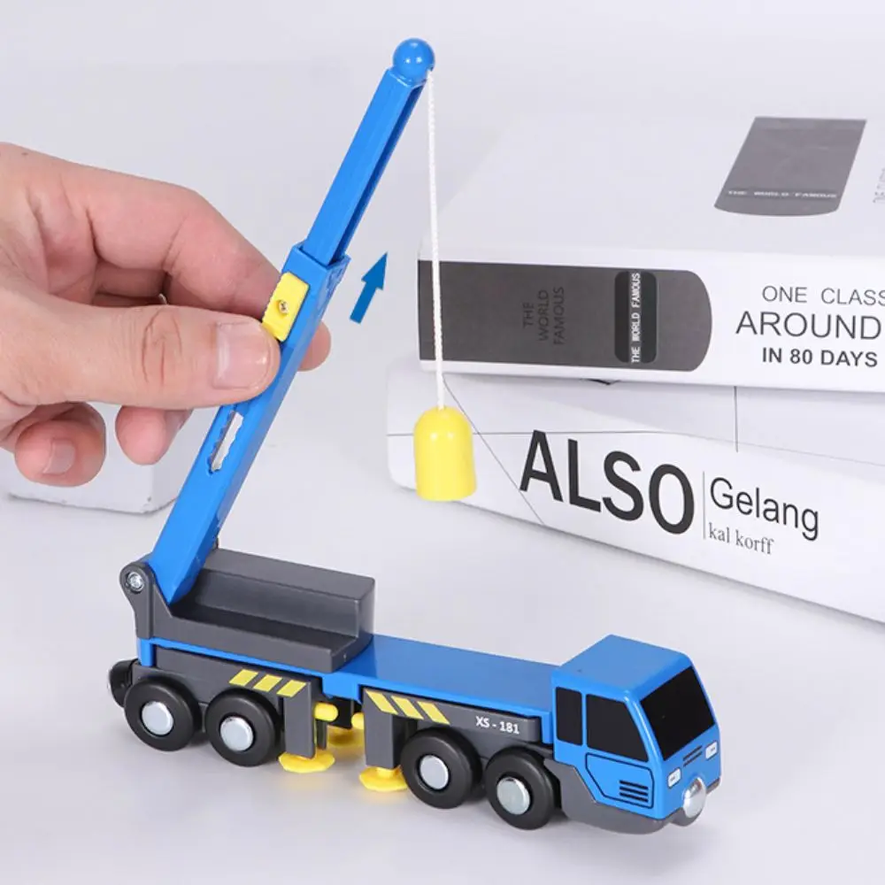 

Telescopic Arm Crane Car Model Vehicle Engineering Lifting Truck Mini Crane Inertial Sliding Wood Train Track Boys Girls