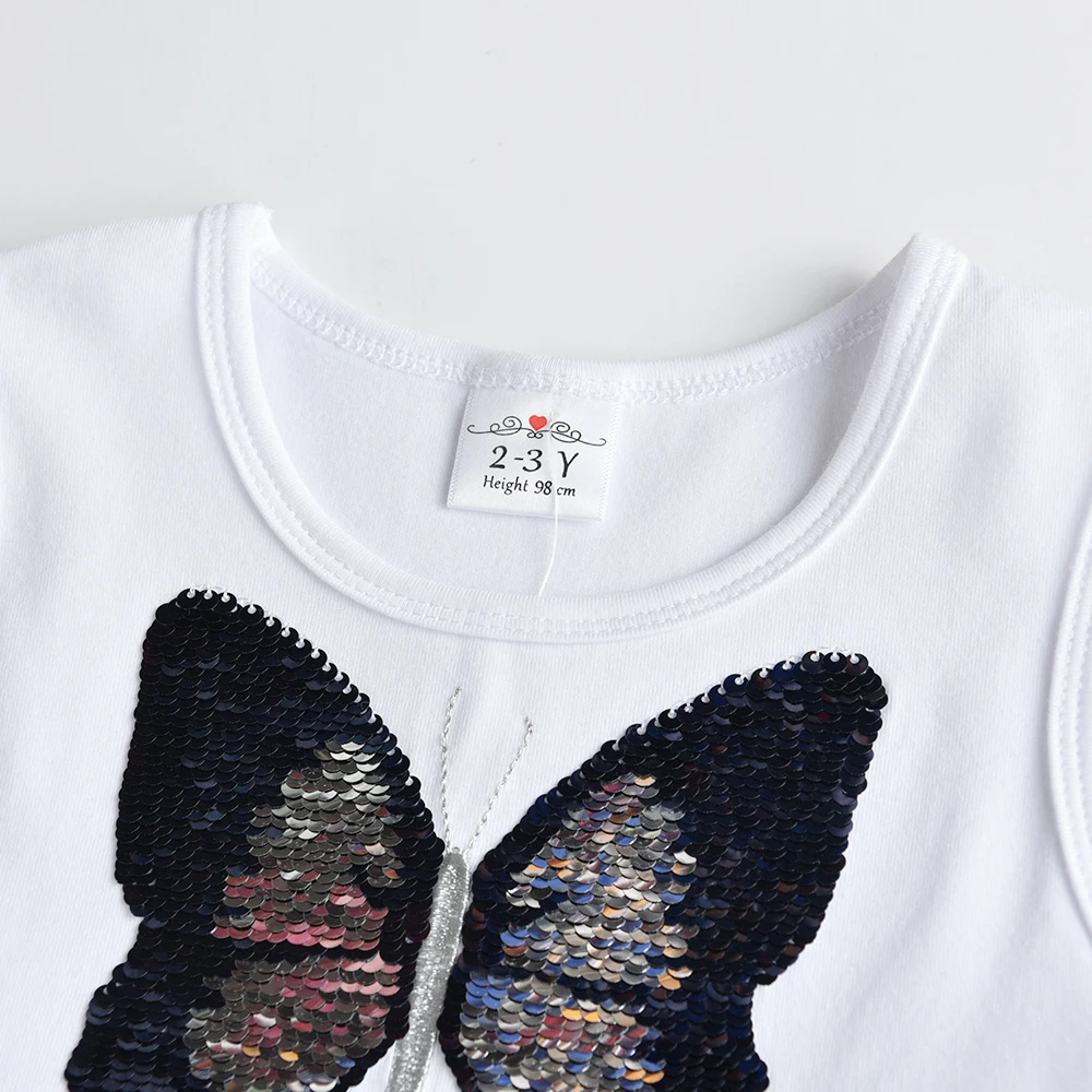 DXTON Girls Butterfly Sequined Dress Kids Sleeveless Summer Infantil Vestidos Children Tulle Mesh Princess Elegant Casual Dress