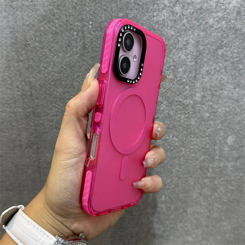 

Магнитный чехол для телефона неонового цвета для IPhone 16 Pro Max 15 Pro 14 13 12 11, матовый флуоресцентный чехол с беспроводной зарядкой и лазерным градиентом