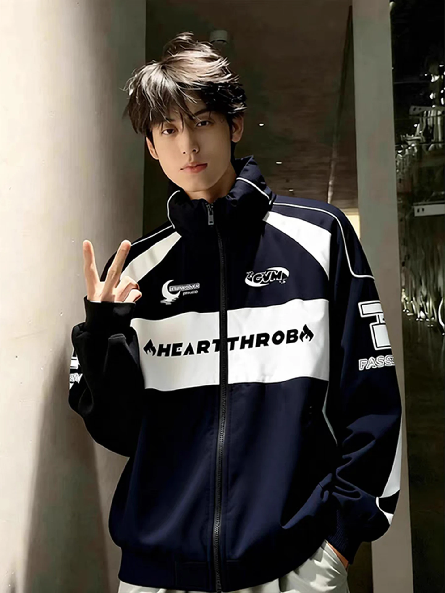

Thiened Winter Cotton Jaet Men's ort Motorcycle Flight Coat Tee-Proof American Racing Suit Blue Polyester Long Sve...