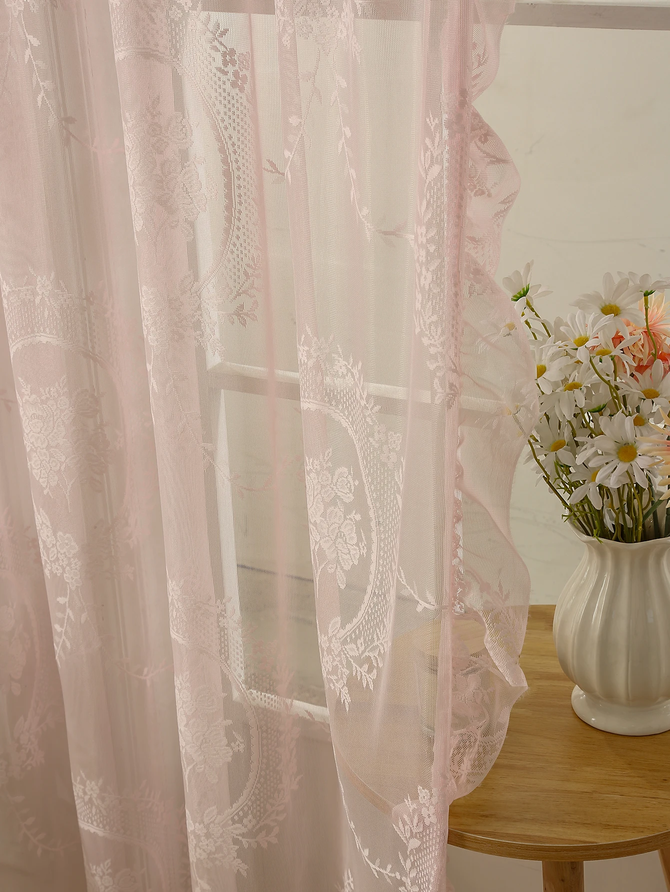 78-Zoll-Vorhänge mit rosa Spitze, rund, Spiegelstange, Taschenvorhänge für Mädchen, niedliche Atmosphäre, Schlafzimmer, Balkon, Heimdekoration – Detail 10