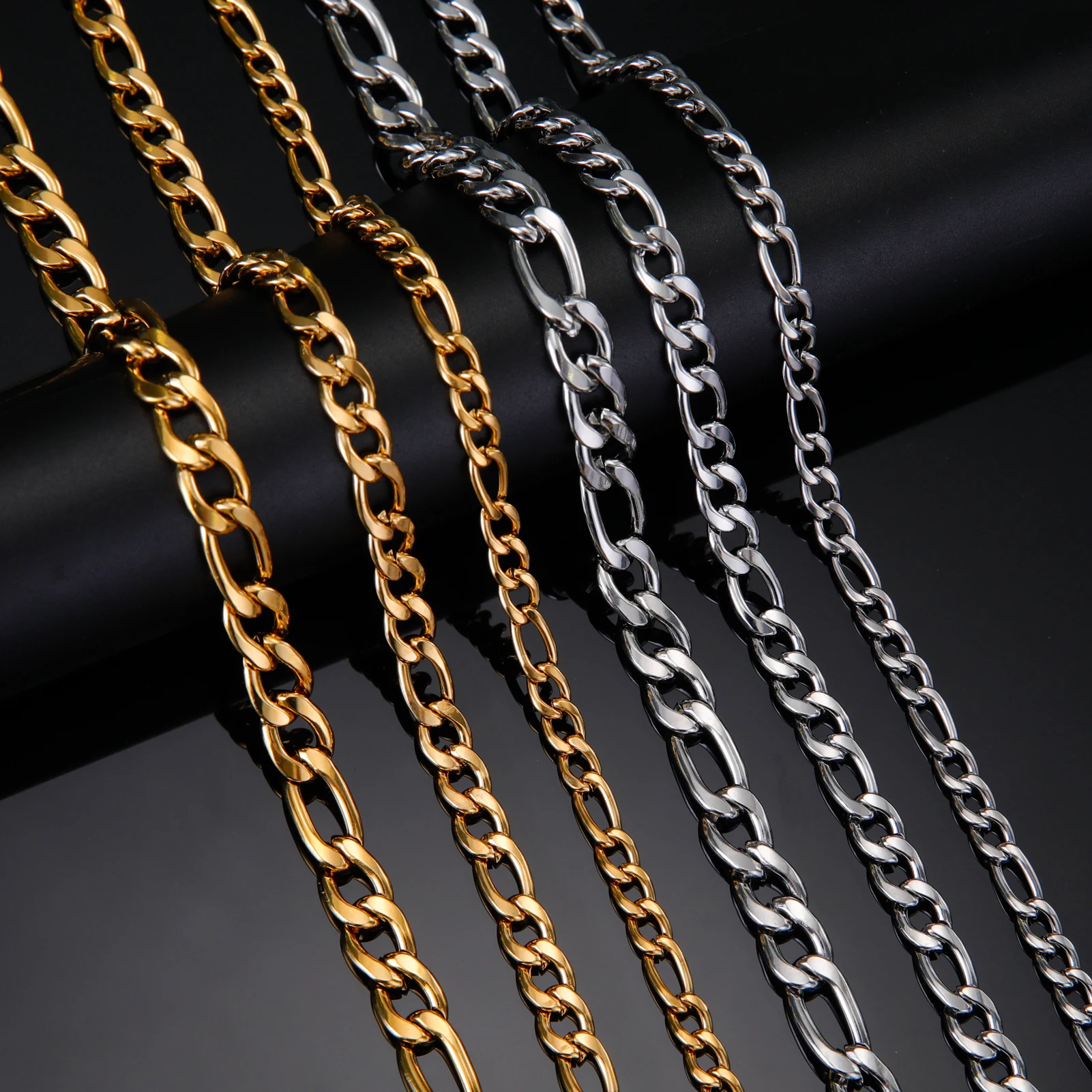 Mode Klassische Hip Hop 3-10MM Figaro Kette Halskette Männer Frauen Punk Gold Farbe Edelstahl Lange Dicke schalter Ketten Schmuck