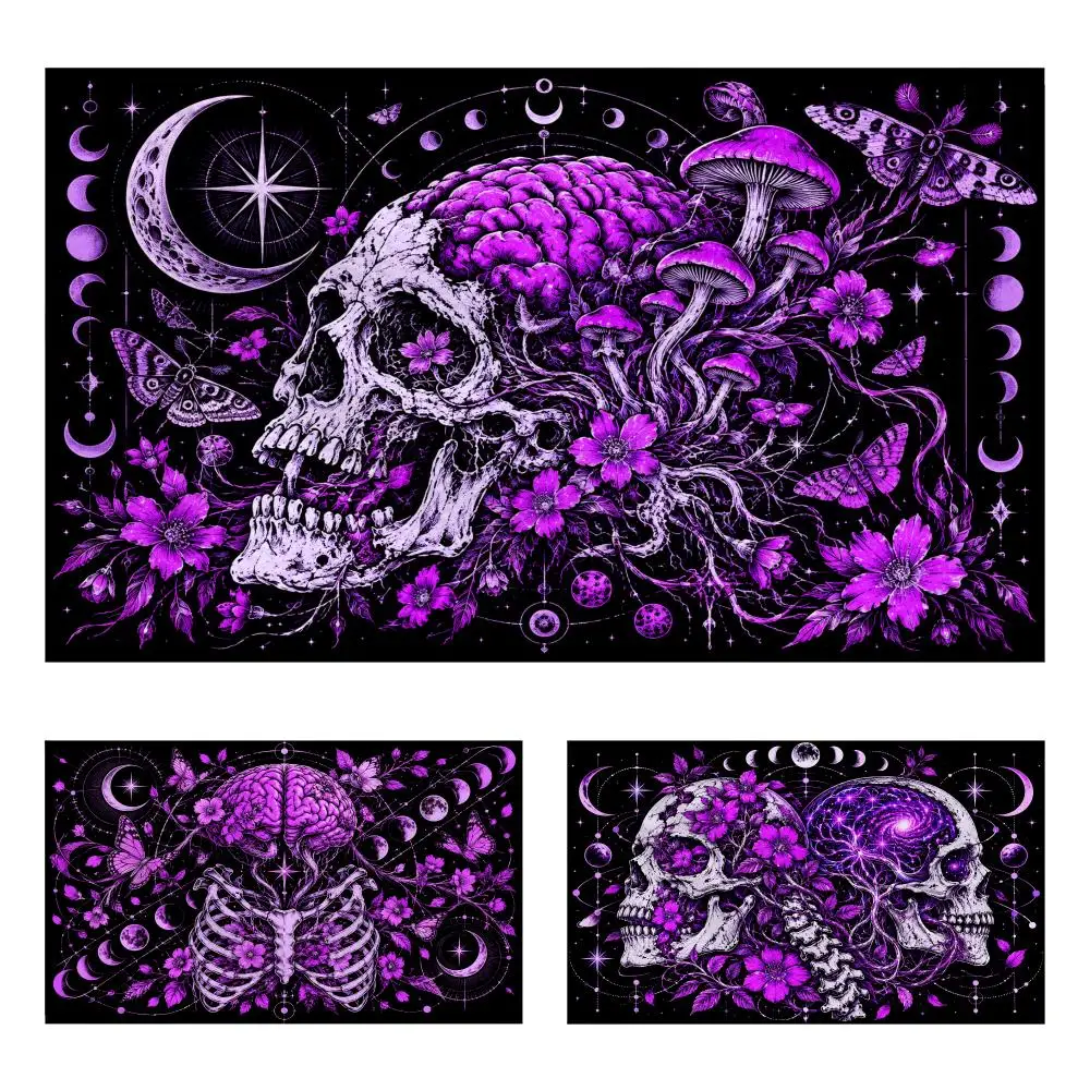 Gothic Dark Skull Brain Tapestry Durable Soft Microfiber Horizontal Wall Hanging Decor For Bedroom Patio Garden Parties