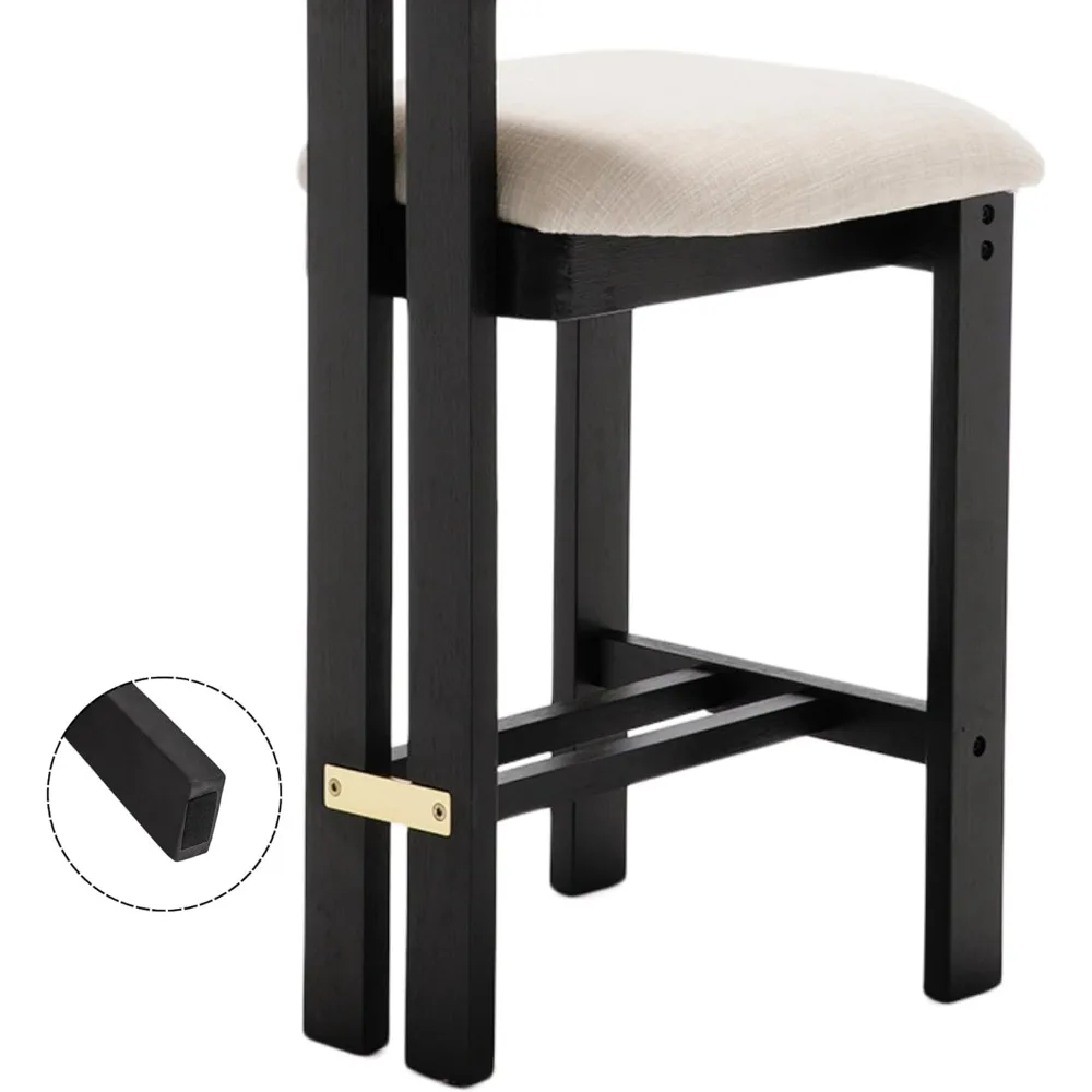 26 Counter Stools Set of 2 Counter Height Bar Stools with Back and Black Solid Wood Legs Modern Farmhouse Linen Upholstered Kitc
