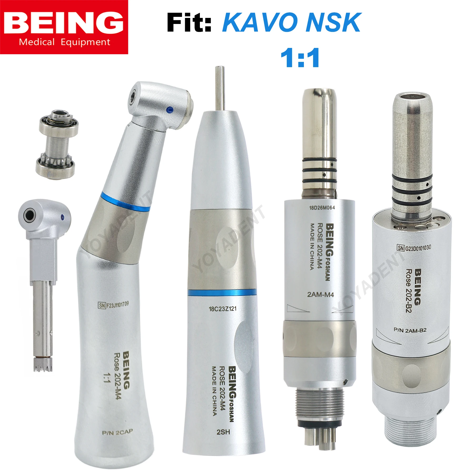 

BEING Dental 1:1 Contra Angle Low Speed Handpiece Straight Handpiece E Type Internal Water Spray Air Motor 2/4 Hole Fit NSK KAVO