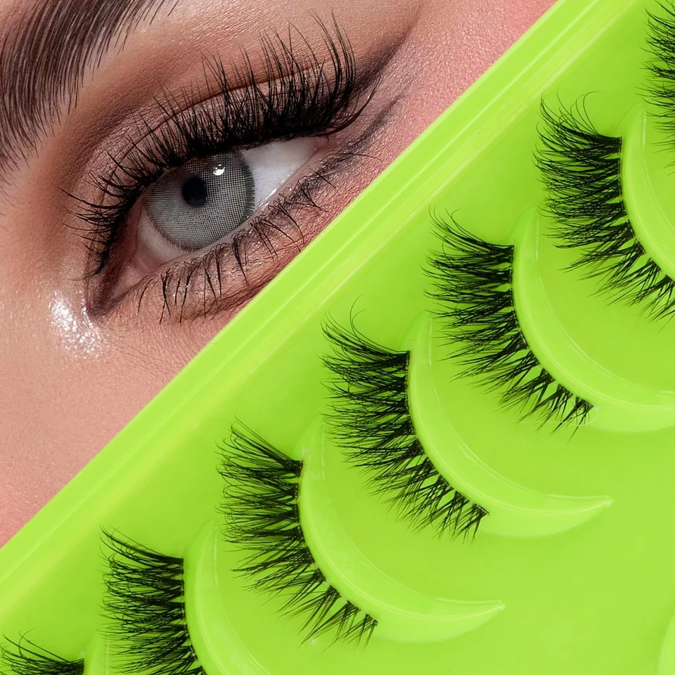 Medias pestañas 7/10 pares, extensión ojo de gato, naturales, suaves, 3D visón, esponjosas, reutilizables, herramienta de maquillaje 4