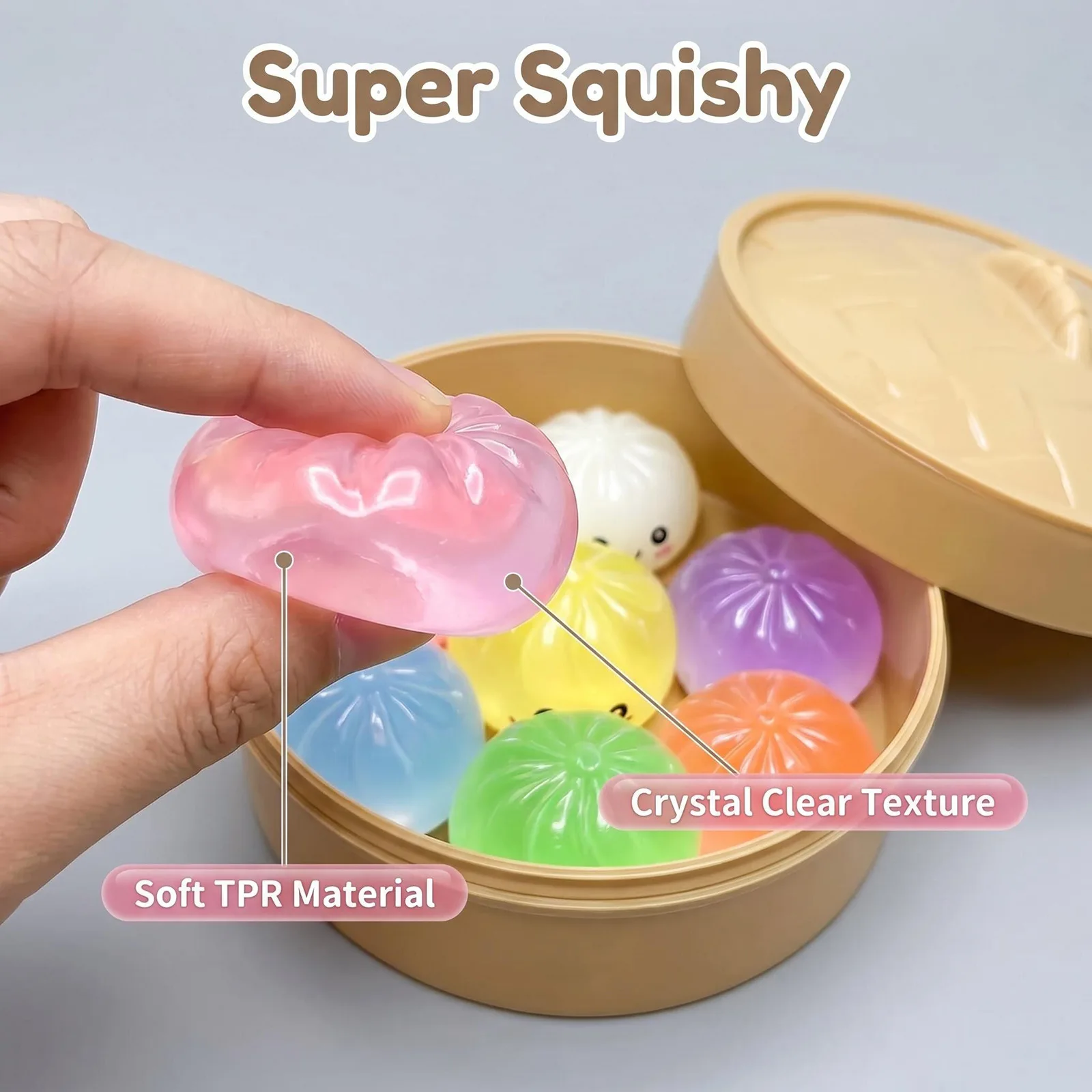 7-teiliges Mini-Teigtaschen-Set mit Dampfgarer, Quetschspielzeug, Fidget-Sensorik-Squeeze-Ball, Simulations-Lebensmittelbrötchen, Kawaii, niedliches, weiches Geschenk