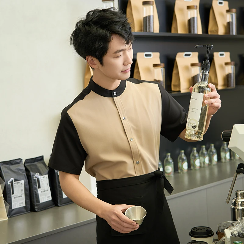 Воздухопроницаемые комбинезоны, летняя униформа, мужской костюм для кухни, ресторана, официанта, официанта, костюм с коротким рукавом, Высококачественная рабочая одежда для отеля