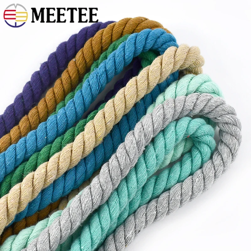 5/10M 12mm 3 Shares Twisted Cotton Rope Woven Braid Cord Meetee Bag Drawstring Strap Decorative Macrame Ropes Sewing Accessory