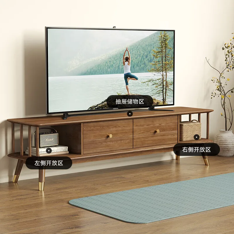 

Customizable led luxury TV cabinet coffee table solid wood Nordic small apartment walnut simple furniture