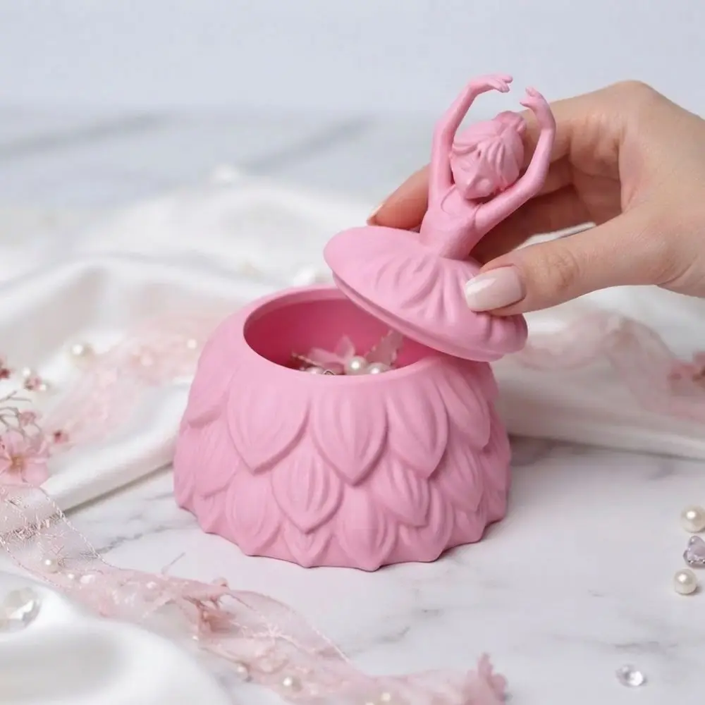 3D Printed Ballet Dancer Jewelry Box Pink Romantic Jewelry Storage Jar With Lid Plastic Angel Trinket Box Ring Earring Storage