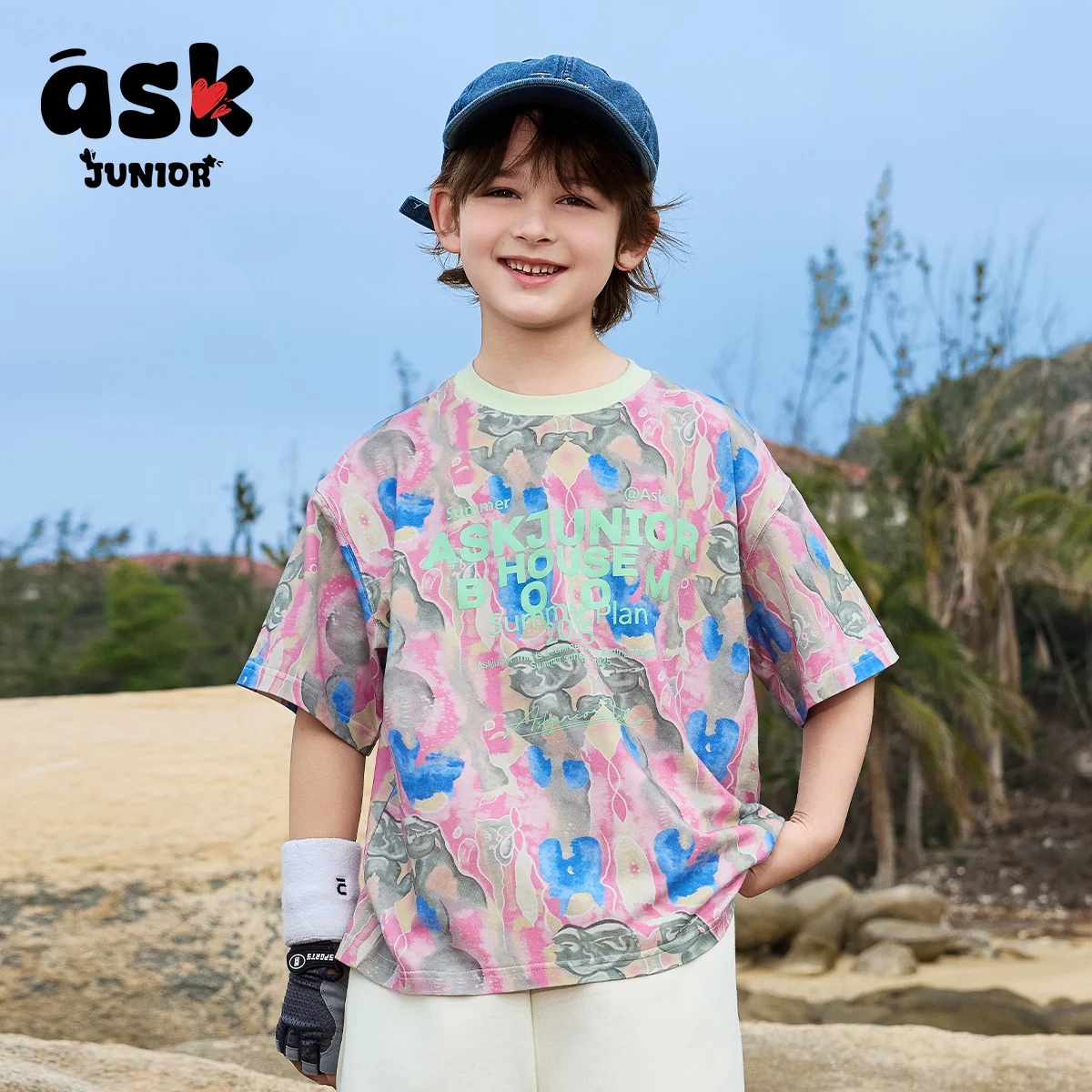 تي شيرت صيفي للأطفال بأكمام قصيرة للأولاد والأولاد الأكبر سنًا بألوان متباينة وطباعة حروف بأكمام قصيرة #6