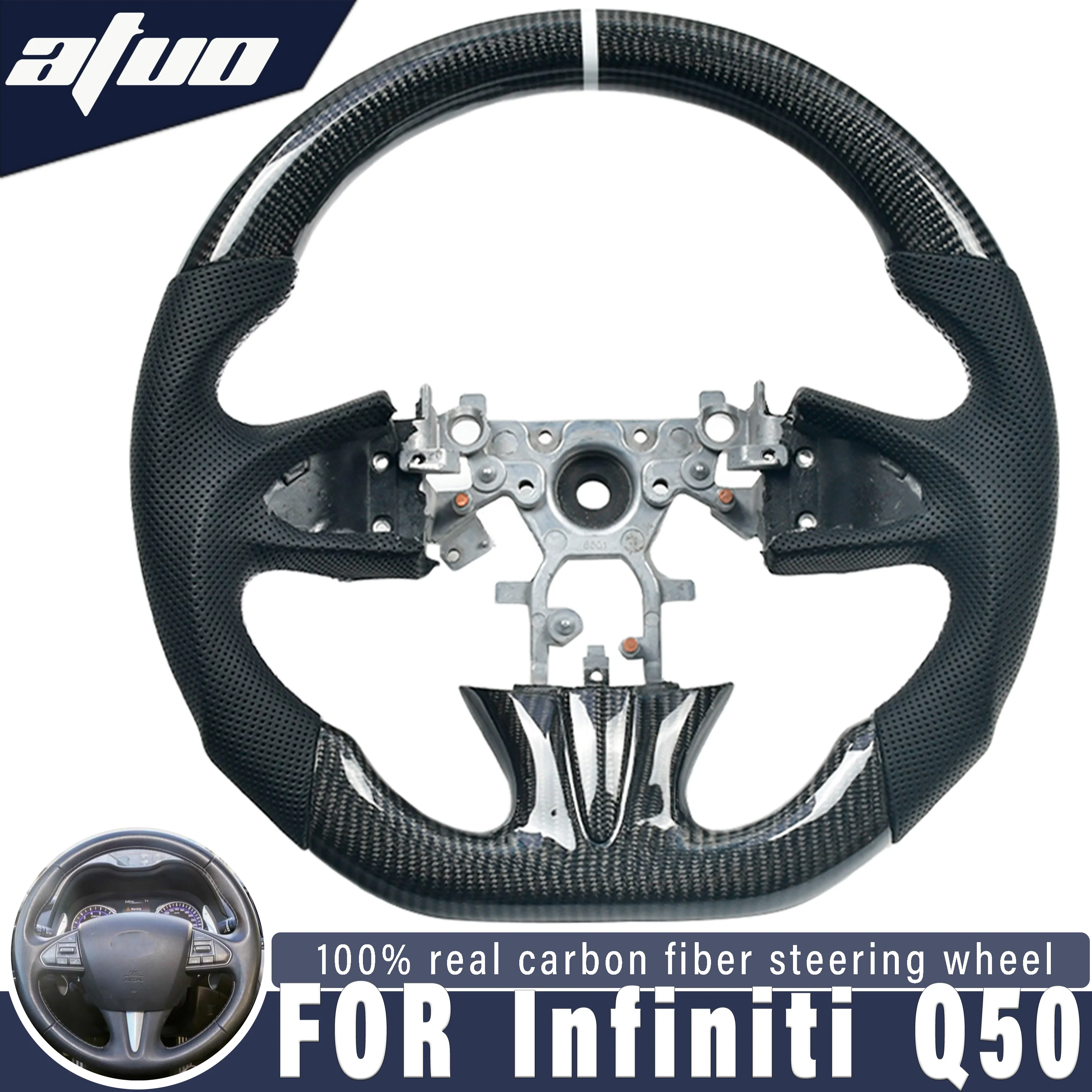 

Fit For Infiniti Q50 custom carbon fiber steering wheel with black perforated leather racing style car accessories