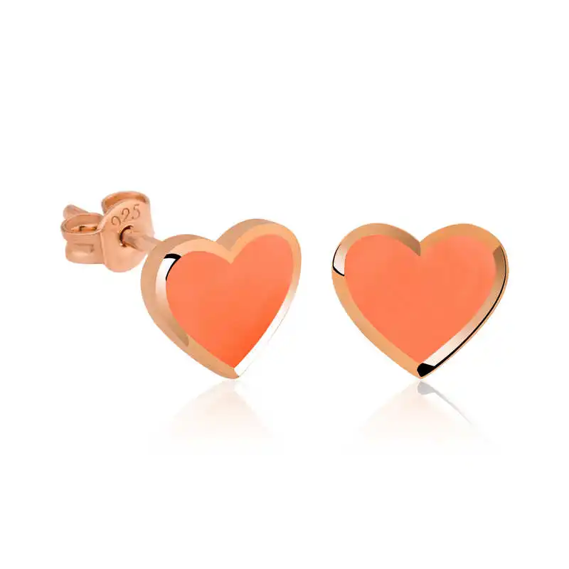 Silver Phosphorous Orange Heart Earrings 925 Sterling Women for Jewelry Wedding Party Birthday Gift - Box - Fashion - Girl - Special Days