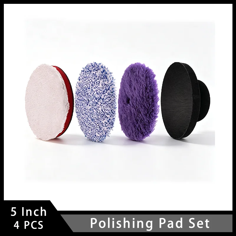 5 Inch Polishing Pad Set 4 Pcs with EVA Hand Sanding Block Hook & Loop Hand Sanding for Car Polishing Woodworking Paint