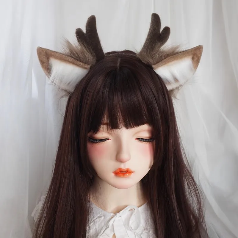 Nieuwe Kerst Dress Up Hert Oor Haar Hoepel Accessoires Gesimuleerd Beest Oor Japanse Schattige Pluche Hert Hoorn Hoofddeksels Voor Vrouwen