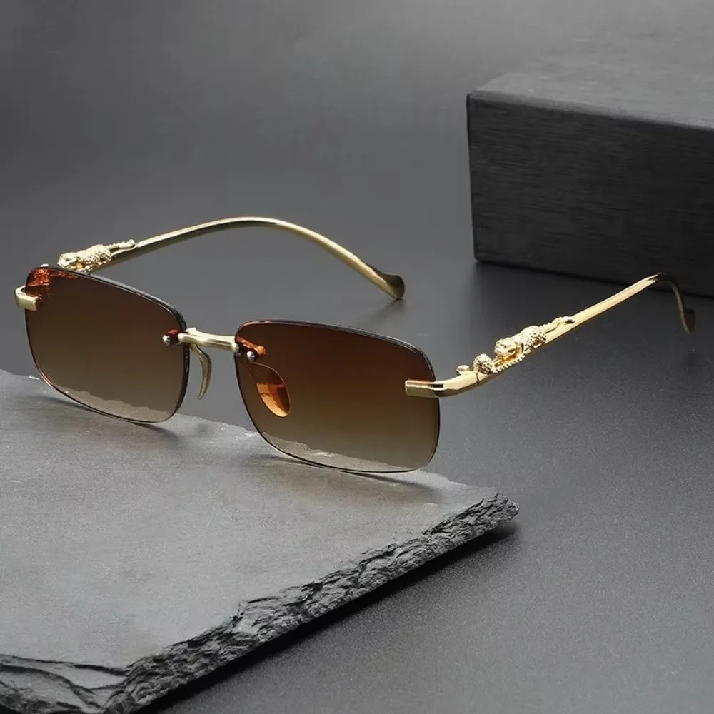 

UV400 Diamond Cut Sunglasses Leopard Decor Square Shape Small Frame Sunglasses Unframed Design Diamond Cut Edg
