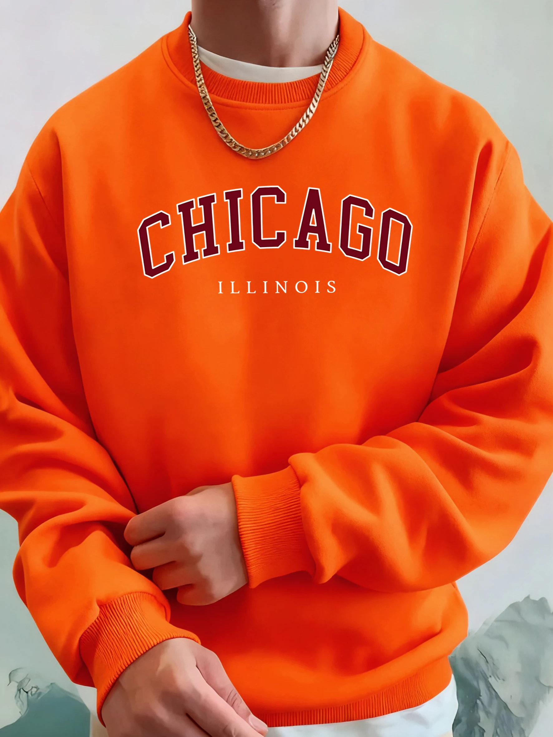 شيكاغو إلينوي رسالة الإبداعية نمط الرجال هوديي س الرقبة الصوف القمم الشارع جيب بلوزات مريح أساسيات قناع السترة #2