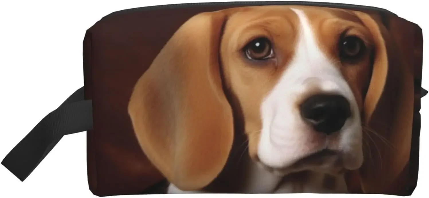 

Travel Toiletry Bag for Women Men Leather Makeup Bag Large Portable Travel Organizer ovely Pet Dog Beagle Cosmetic Bag