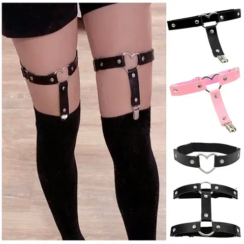 Kadınlar için Seksi Deri Bacak Jartiyer Kemeri PU Punk Elastik Kemer Bacak Askısı Goth Çorap Bacak Kemeri Jartiyer Askıları Kızlar için